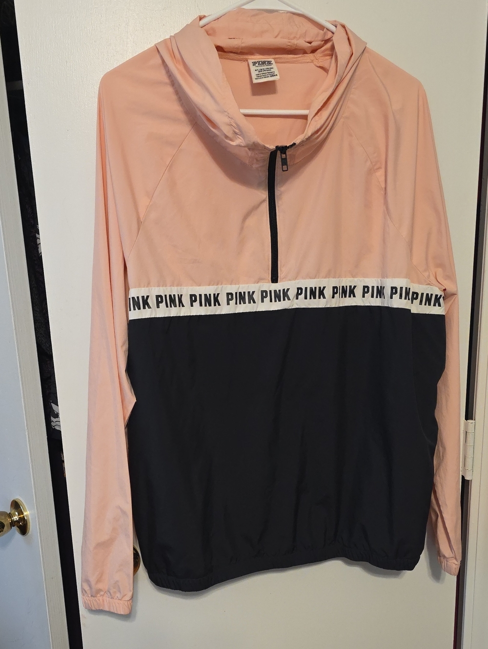 PINK Victoria's Secret Pink and Black Half-Zip Windbreaker